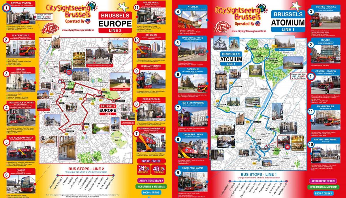 Plan du Hop On Hop Off bus tours de Brussels